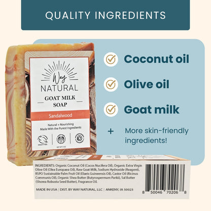 Goat Milk Soap Bar, Sandalwood (1 Natural Soap) - Gentle, No Dyes, Real Goat Milk Bar Soap for Men & Women - Hand & Body Soap Bar, Organic Goat Soap (Large, 5Oz) - Sandalwood Soap Bar