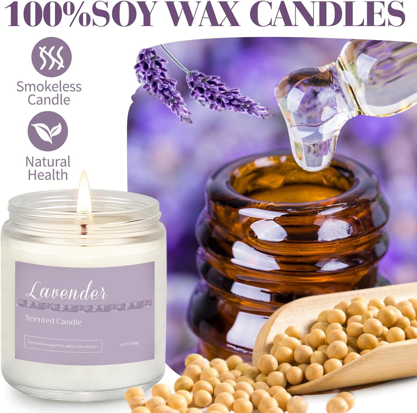 6 Pack Candles for Home Scented Aromatherapy Candles Gifts Set for Women, Lavender Candle, 37.8 Oz 300 Hour Long Lasting Candles, Stocking Stuffers, Birthday, Valentine, Christmas, Anniversary Present