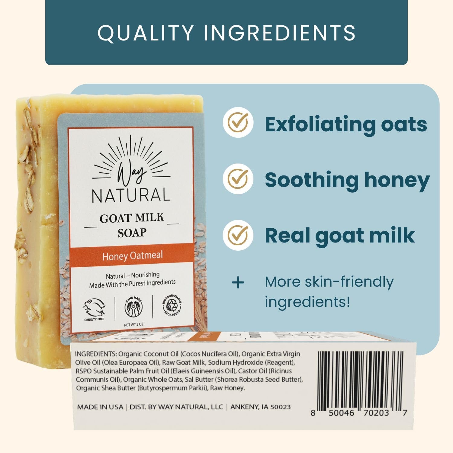 Goat Milk Soap Bar - Honey Oatmeal 